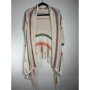 Billabong Open Front Fringe Cardigan Orange Grey Small